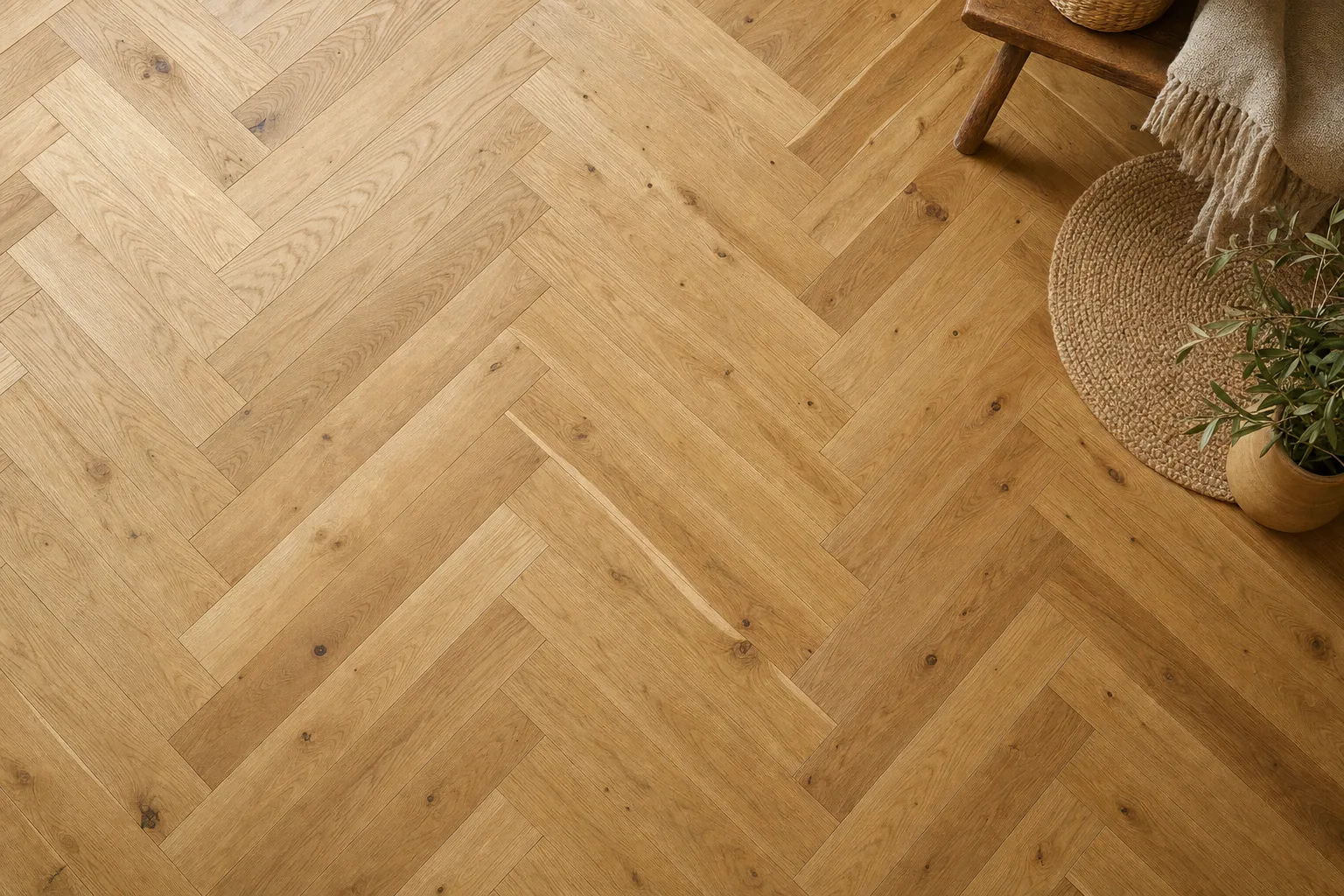 Ąžuolo parketas eglutės raštu — natūralaus ąžuolo lentos 90 laipsnių kampu